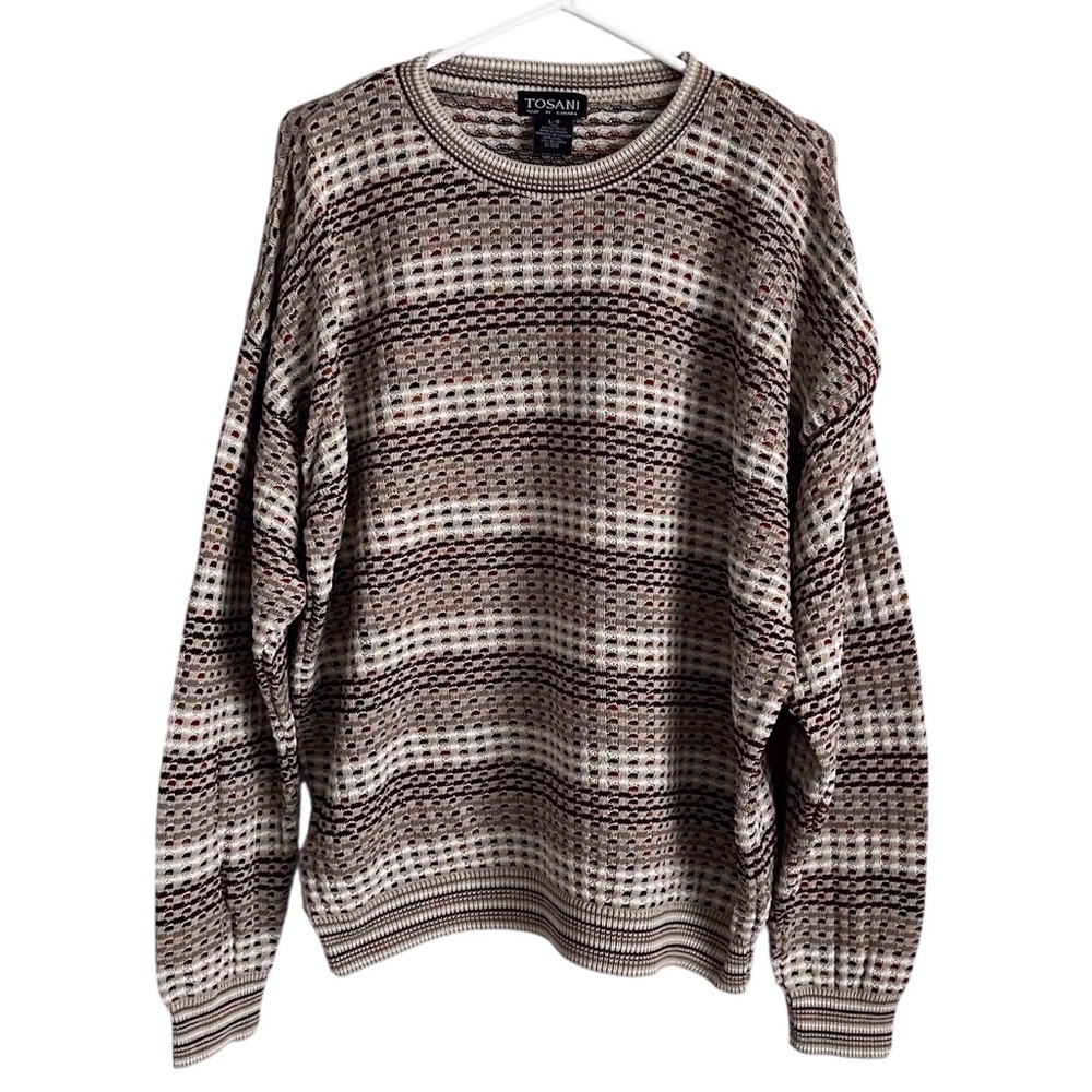 Vintage Tosani Mulitcolor Sweater Crew Neck 80s Cosby Grandpa Tan Canada Large